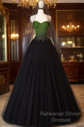 Ball Gown Sweetheart Tulle Black Semi Formal Prom Dresses Evening Dress